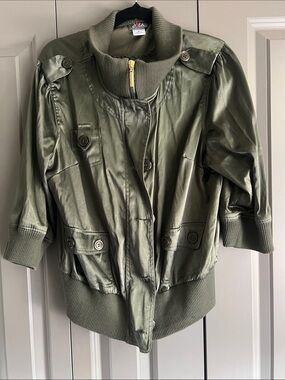 Dots Olive Green Puff Bomber Jacket
